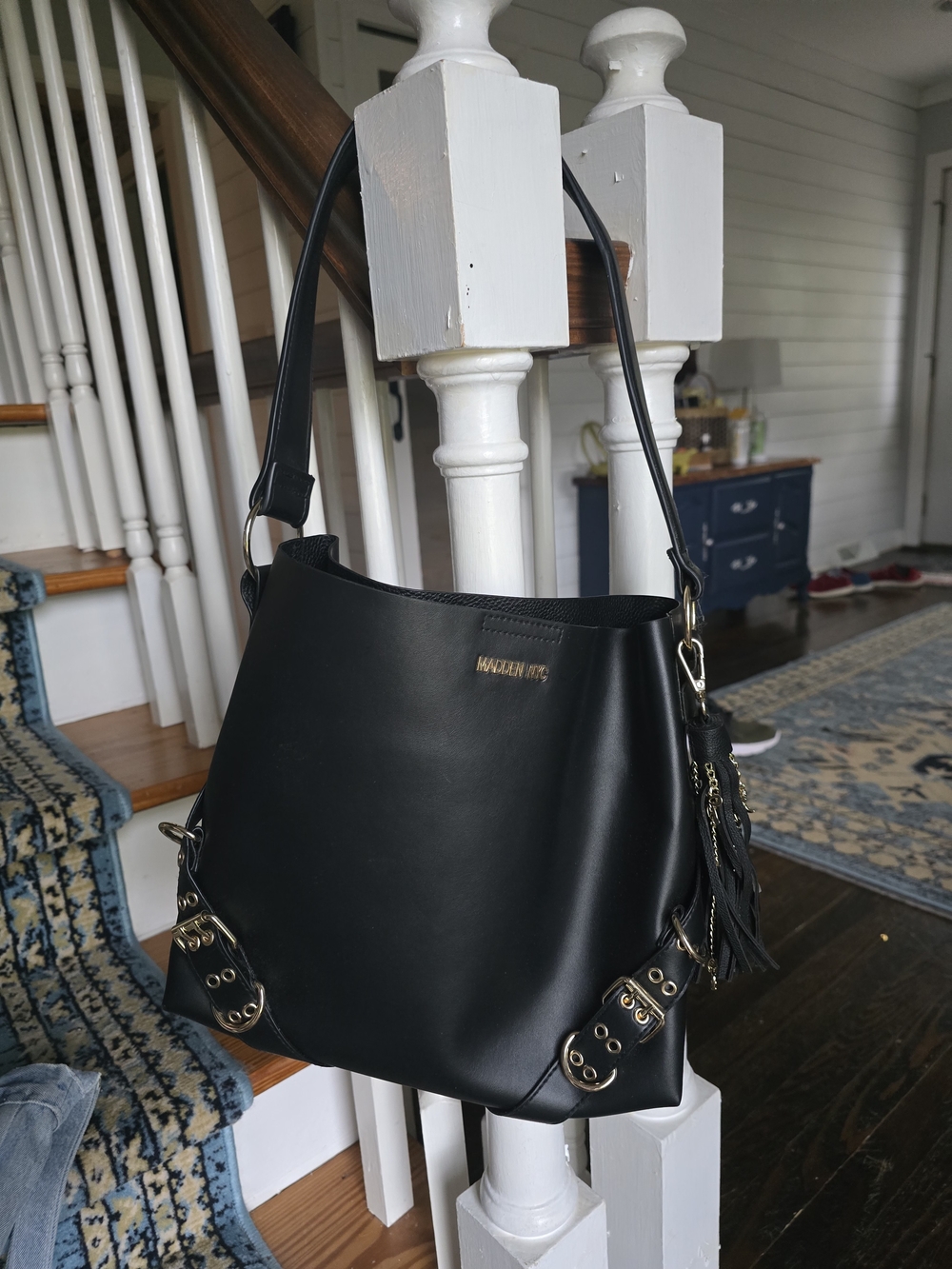 Madden NyC Black Shoulder Hobo Bag with Gold Hardware